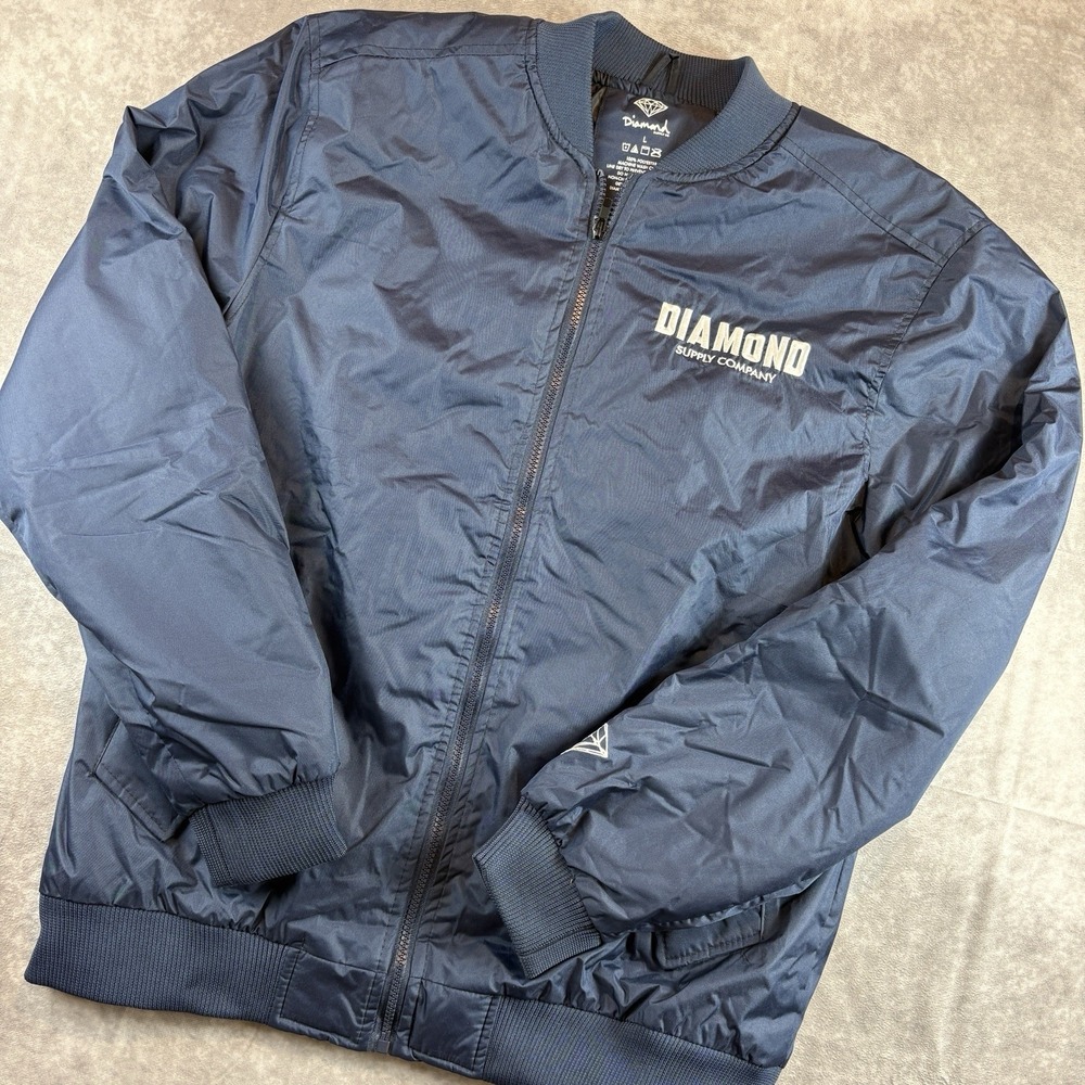 Diamond Supply Co Jacket Mens Large Blue Full Zip Bomber Coat Y2K Skater